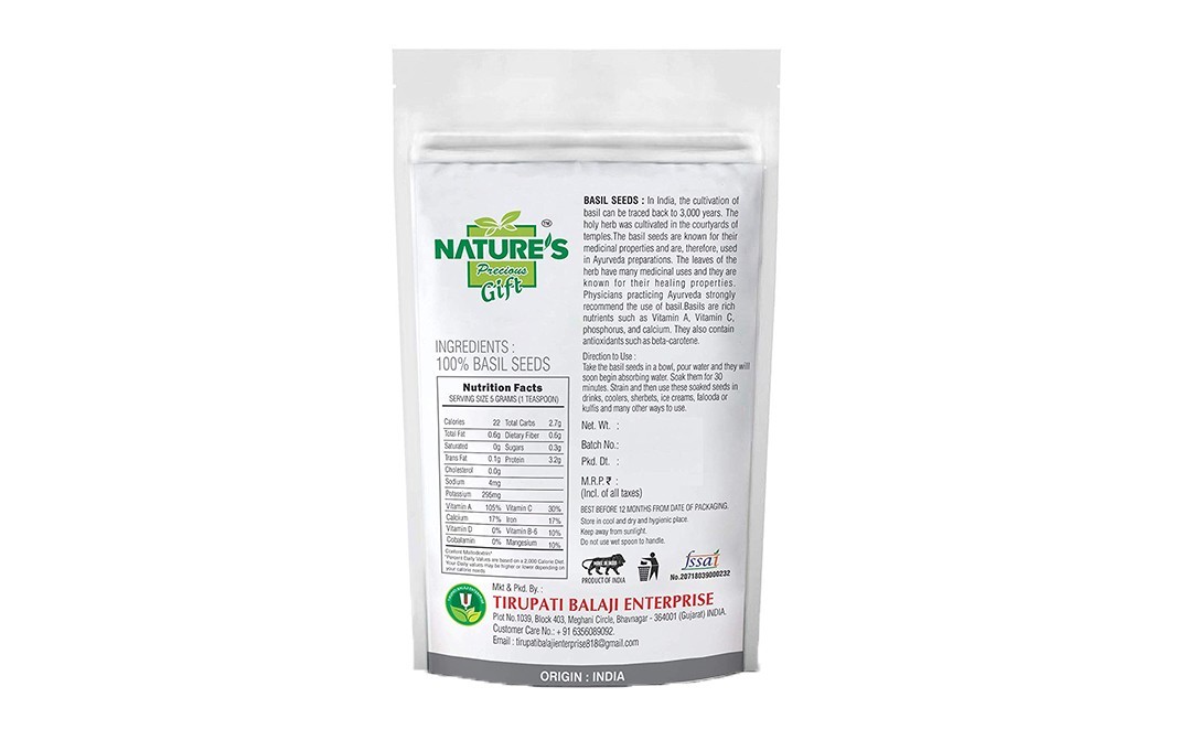 Nature's Gift Basil Seeds    Pack  100 grams